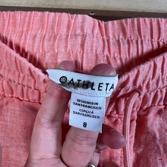 Athleta Retreat Linen Shorts Size 8 Coral Sunset Glow Beach Vacation Travel - Picture 3 of 9
